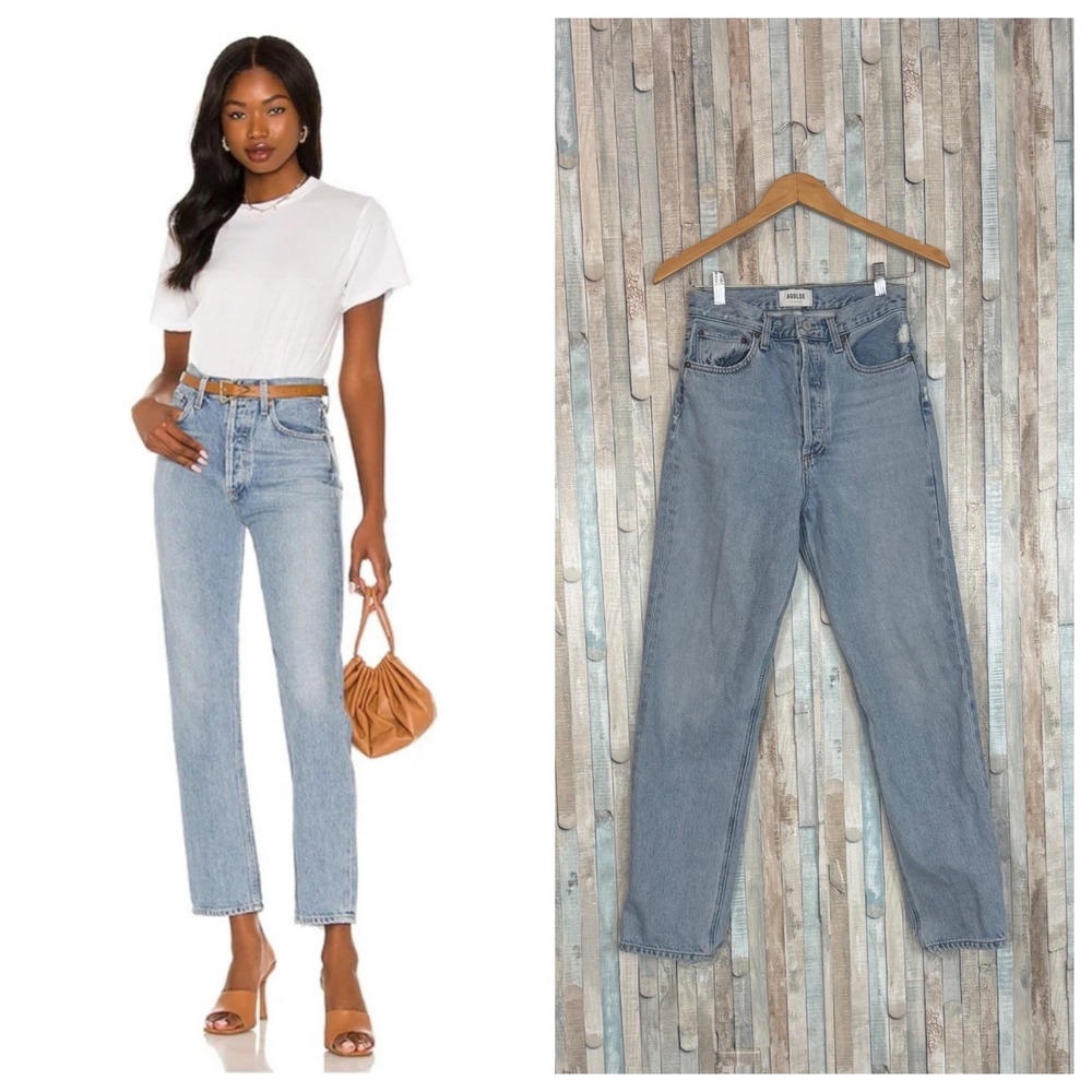 Agolde 90s Pinch Waist High Rise Jeans Soundwave Straight Light Wash Organic 26